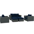 Modway Furniture Sojourn Outdoor Patio Sunbrella Sectional Set, Canvas Navy, 5Pk EEI-1879-CHC-NAV-SET